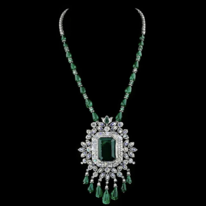 emerald & diamond statement necklace (14k gold | igi certified)