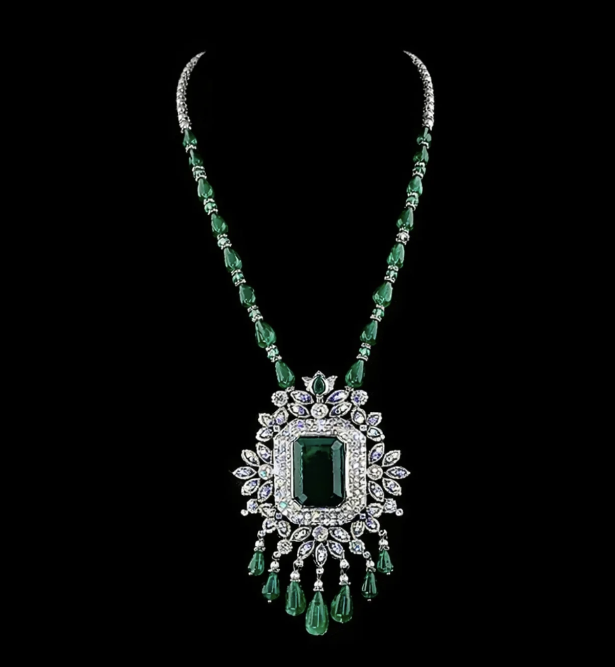 emerald & diamond statement necklace (14k gold | igi certified)