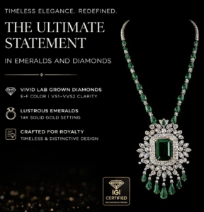 emerald & diamond statement necklace (14k gold | igi certified)