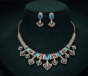 diamond necklace set with blue gemstones (14kt gold | igi certified)