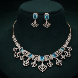 diamond necklace set with blue gemstones (14kt gold | igi certified)