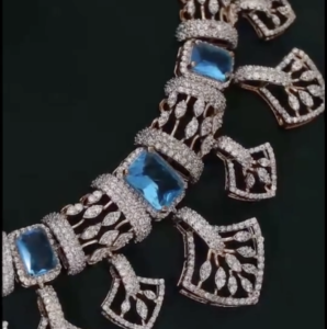 diamond necklace set with blue gemstones (14kt gold | igi certified)