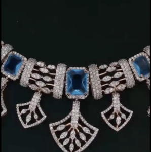 diamond necklace set with blue gemstones (14kt gold | igi certified)