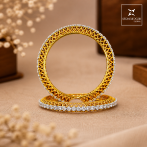 18K Solid Gold Natural Diamond Bangles – IGI Certified