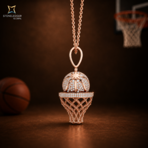 Basketball-inspired rose gold pendant