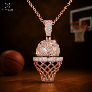 Basketball-inspired rose gold pendant