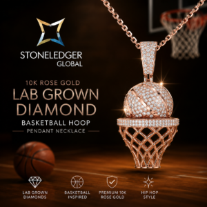 Basketball-inspired rose gold pendant