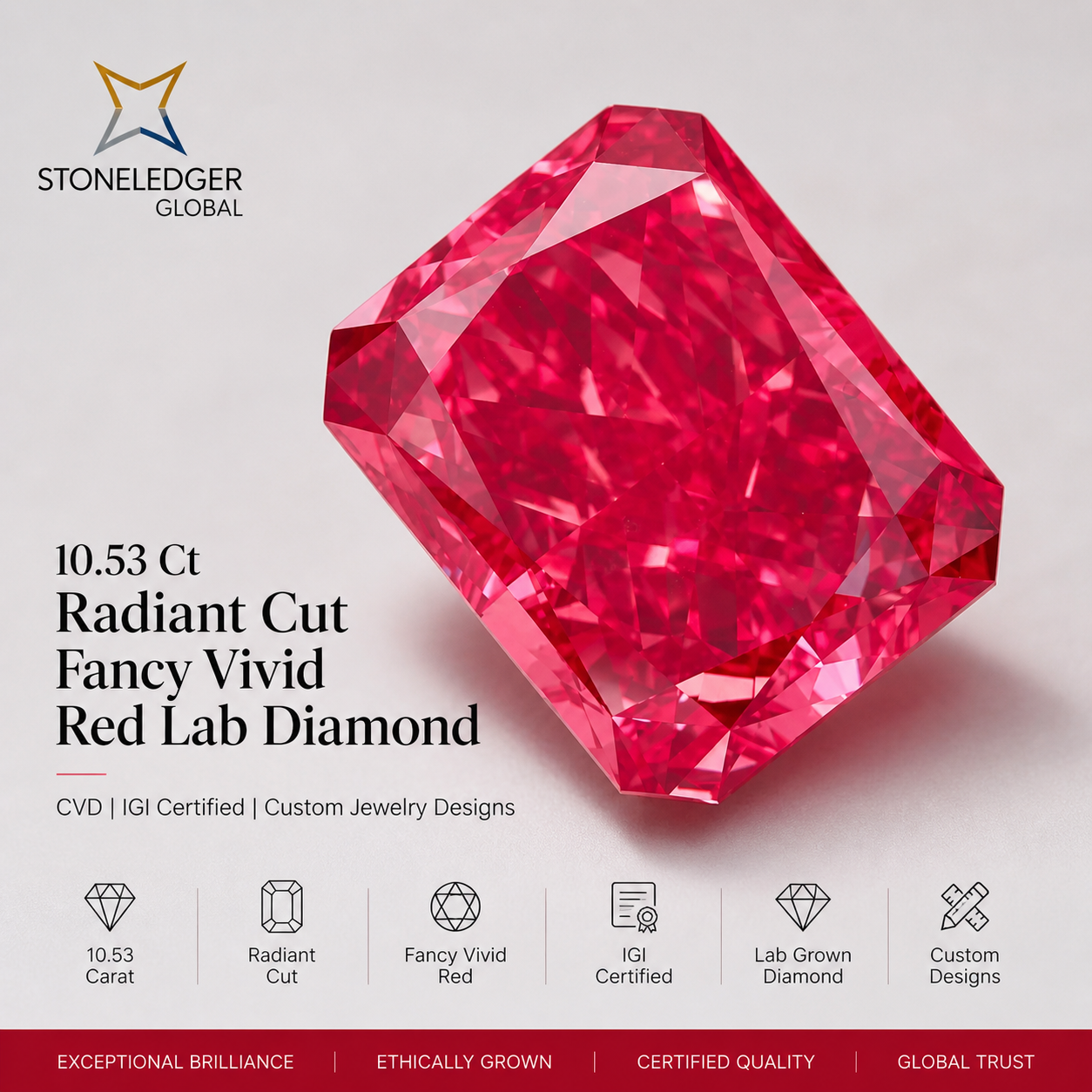 Fancy Vivid Red Radiant Cut Lab-Grown Diamond