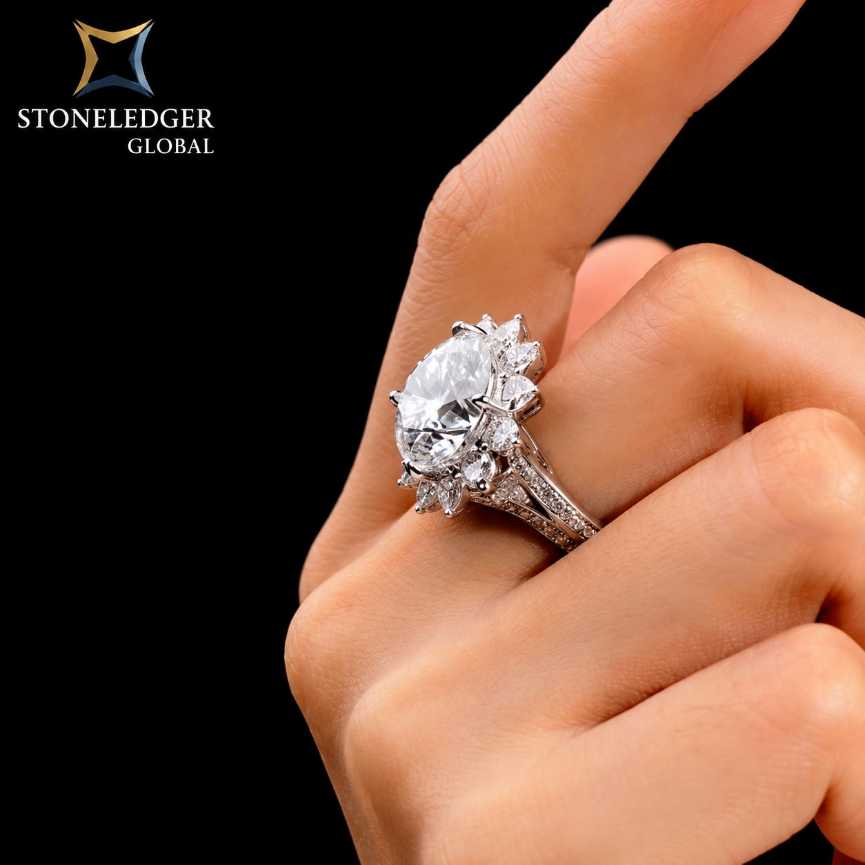 PT950 Platinum 8CT Lab Grown Diamond Floral Halo Engagement Ring