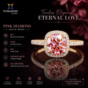 Elegant Vintage 8CT Pink VVS2 Lab Grown Diamond Ring in 14K Yellow Gold