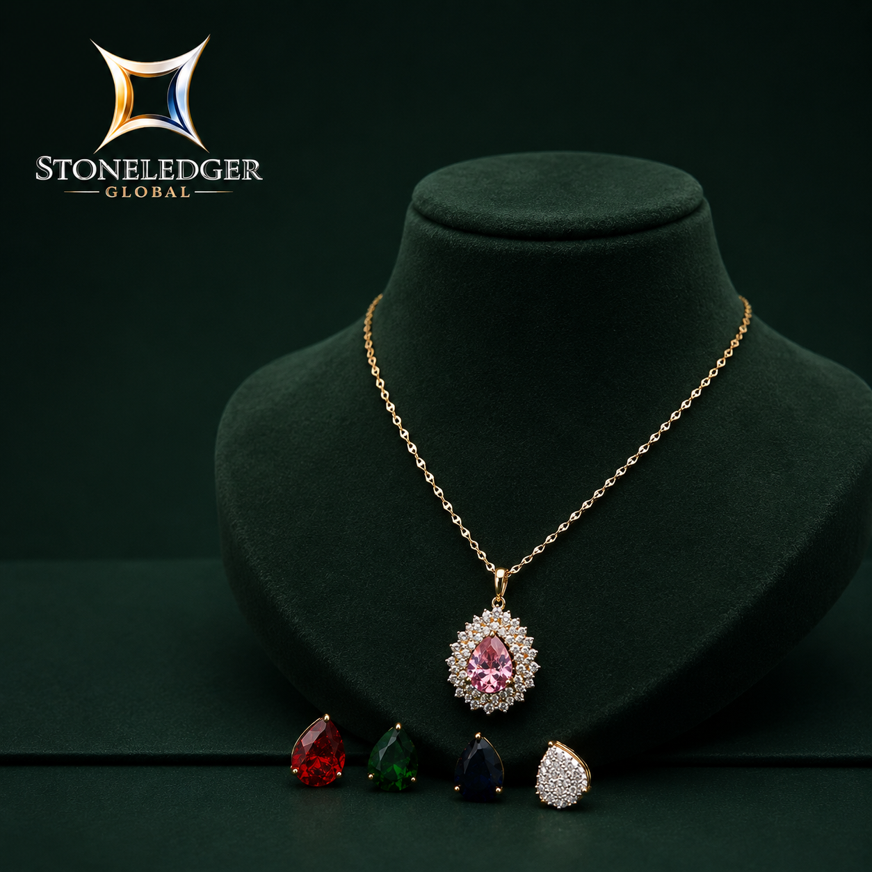 Luxe Pear Halo Diamond Pendant Necklace – 18K Gold