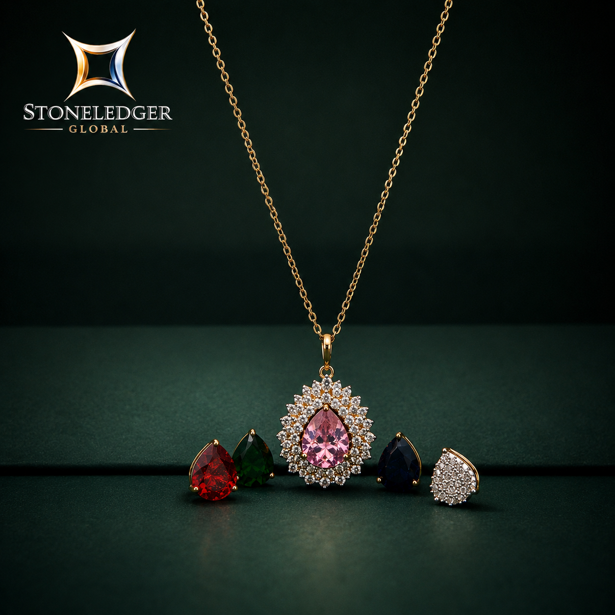 Luxe Pear Halo Diamond Pendant Necklace – 18K Gold