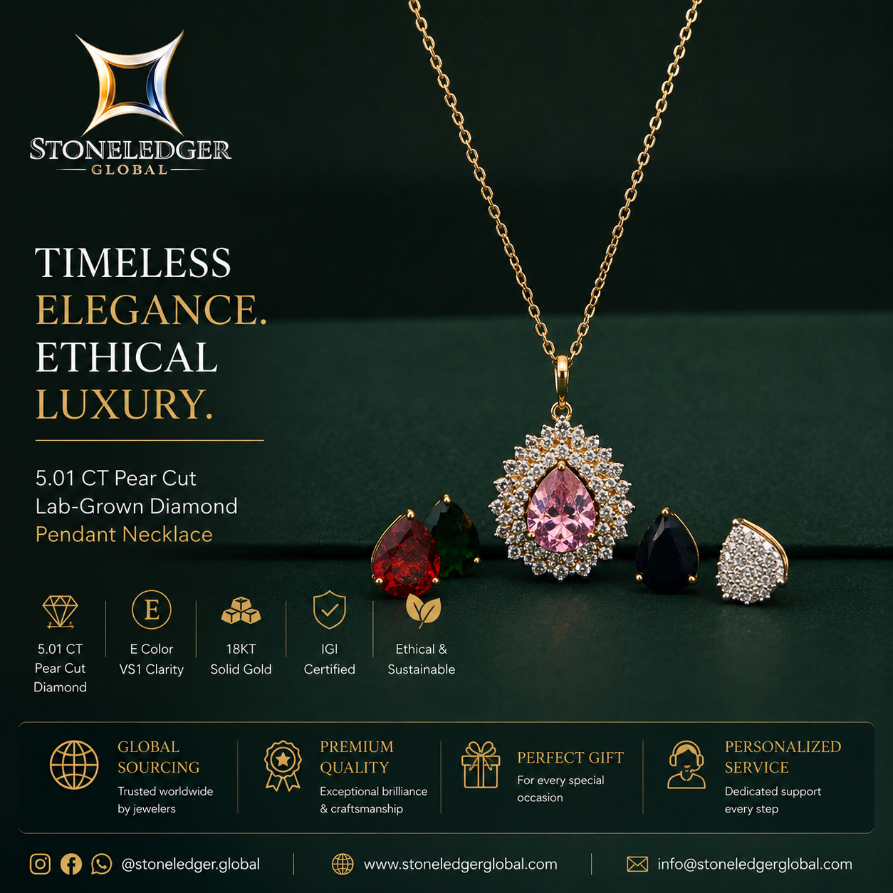 Luxe Pear Halo Diamond Pendant Necklace – 18K Gold
