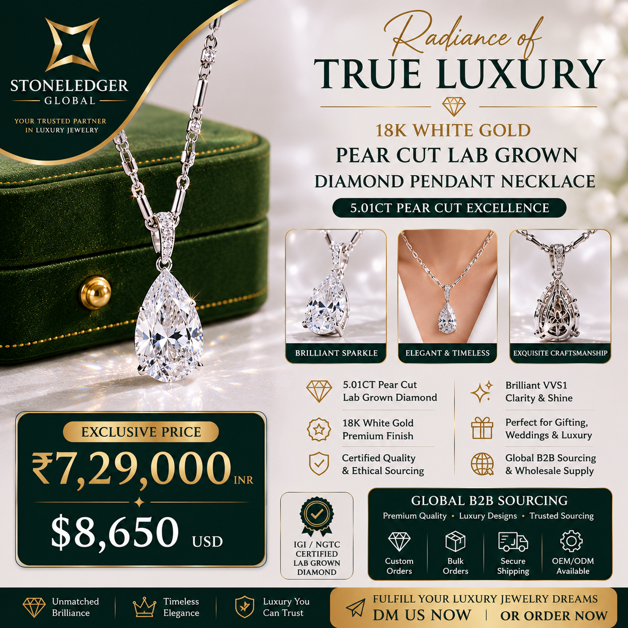 5.01 CT Pear Cut Lab-Grown Diamond Pendant Necklace